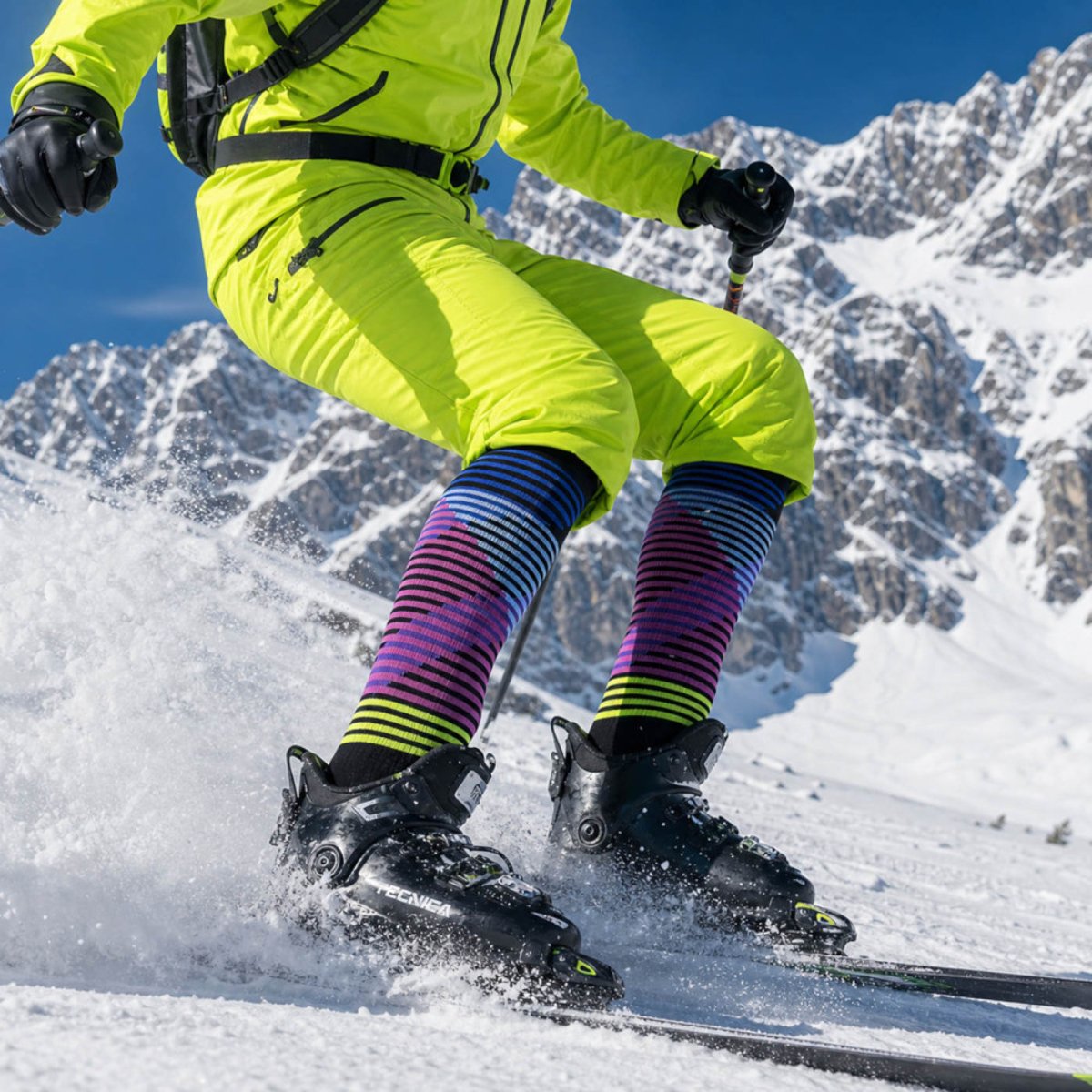 Mi-bas ski Homme/Femme Color Ski multicolore, THYO