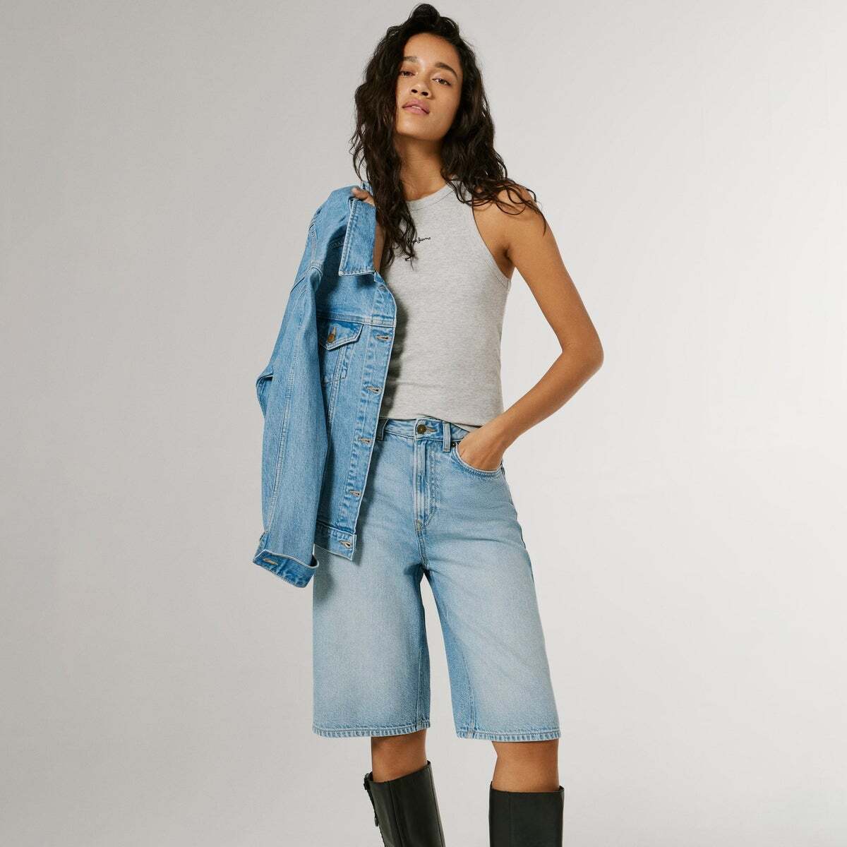 Bermuda Denim Fit Relaxed vintage worn bleach tencel ble, PEPE JEANS