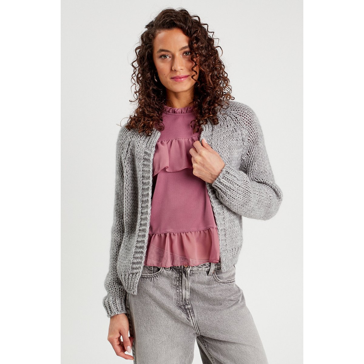 Gilet manches longues gris clair, CACHE CACHE
