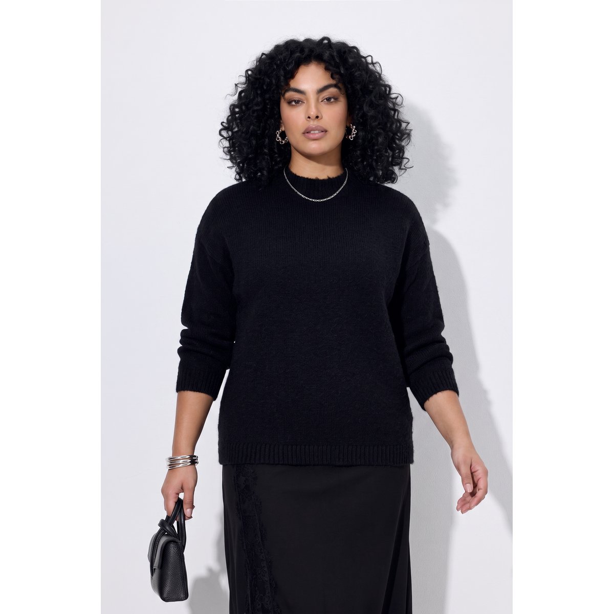 Pull en maille fine, col montant noir, ULLA POPKEN