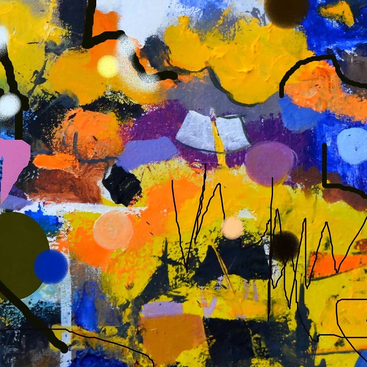 Tableau abstrait circle yellow blue tableau alu dibond, HEXOA