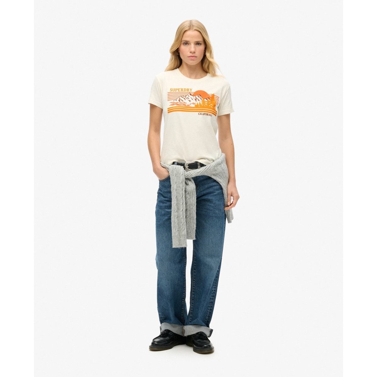 T-shirt ajusté à rayures Outdoor blanc pierre, SUPERDRY