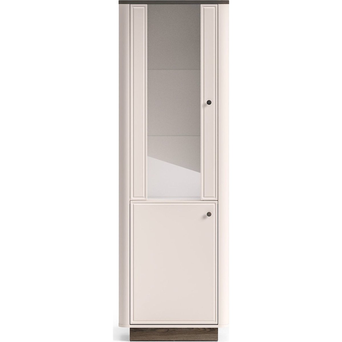 Vitrine haute VILAVIO 2 portes avec éclairage beige cachemire et chêne foncé, RECOLLECTION