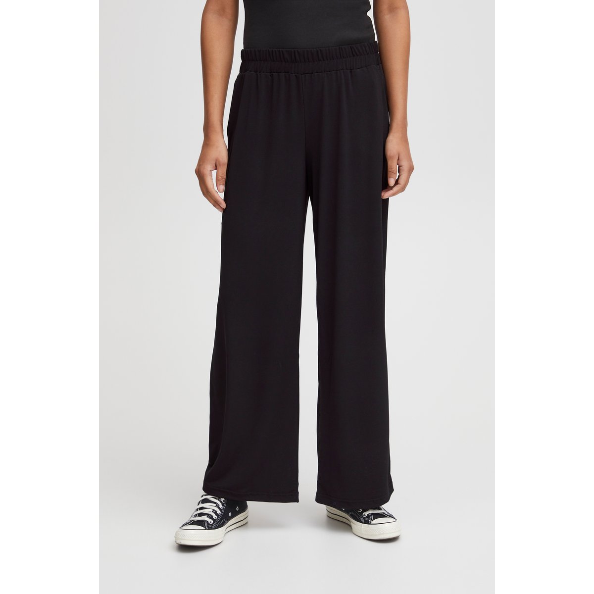 Pantalon coupe large, taille élastique noir, ICHI