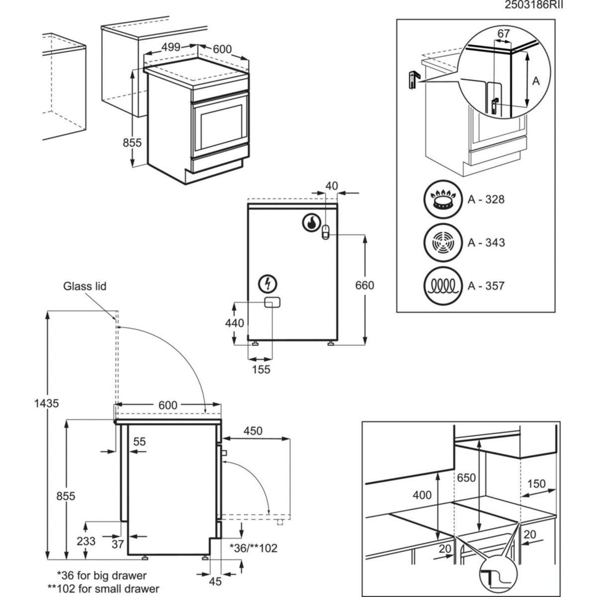 Cuisinière gaz LKG504010X couleur unique, ELECTROLUX
