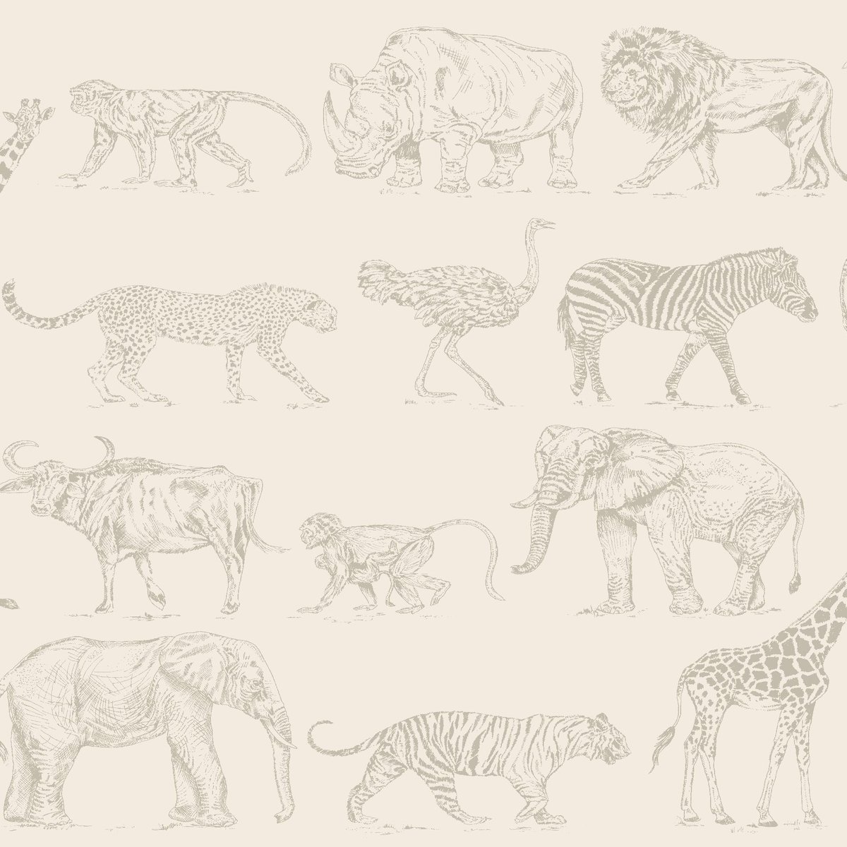 Papier peint clair Animaux de la brousse crème, BOUTIQUE
