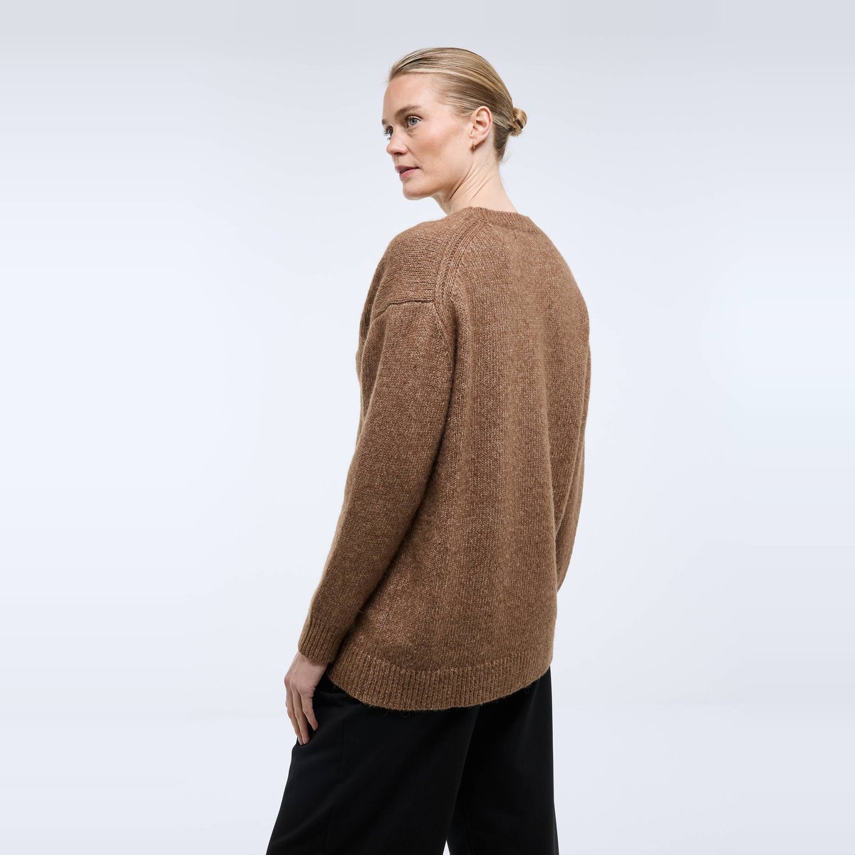 Pull long col V contenant de l'alpaga perdrix, MONOPRIX