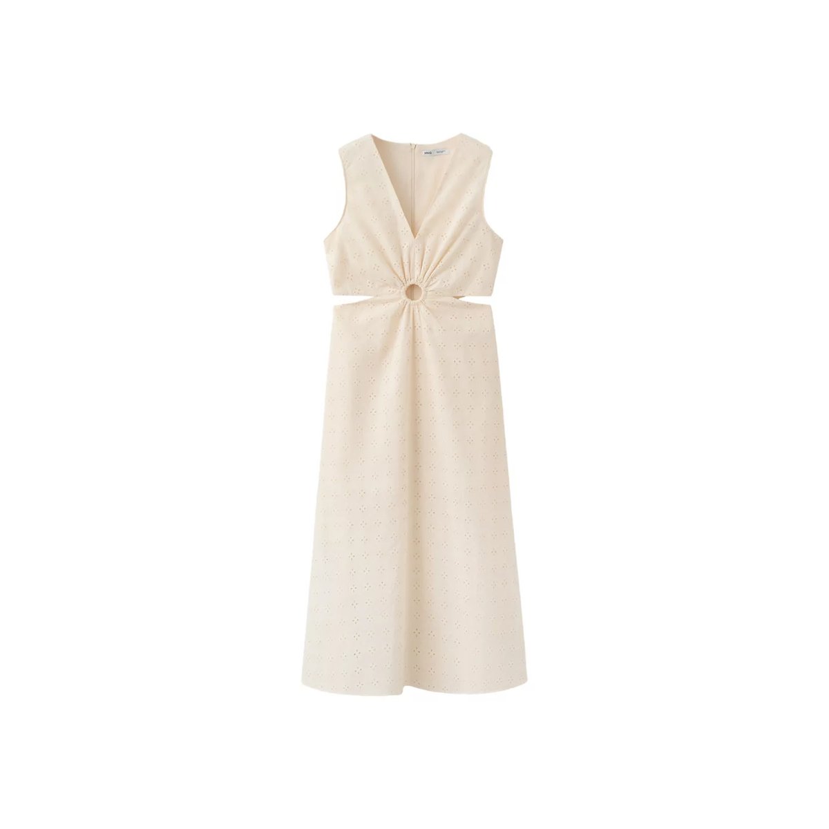 Robe en coton ajourée avec découpes écru, MANGO