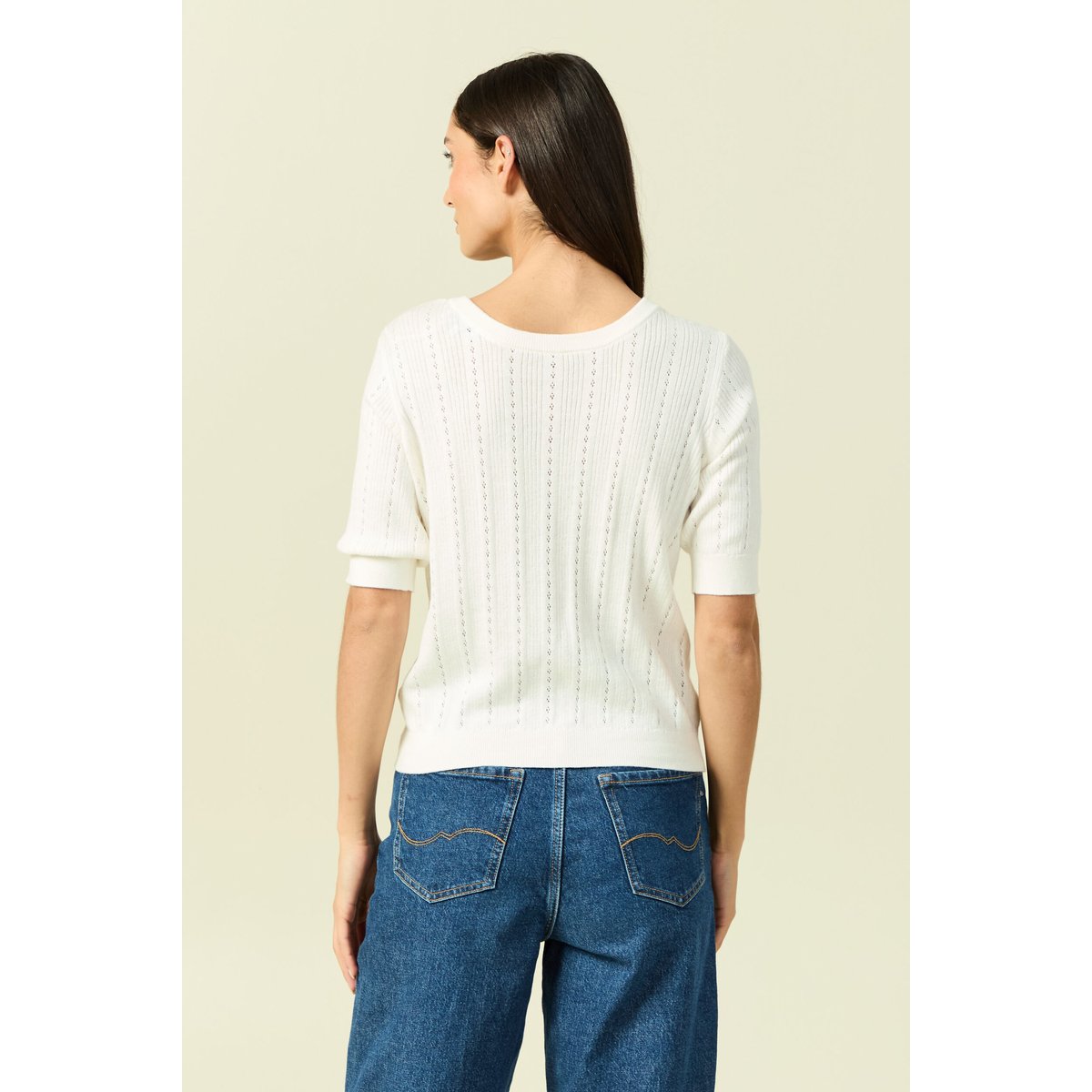 Gilet manches coude col rond ecru, BONOBO