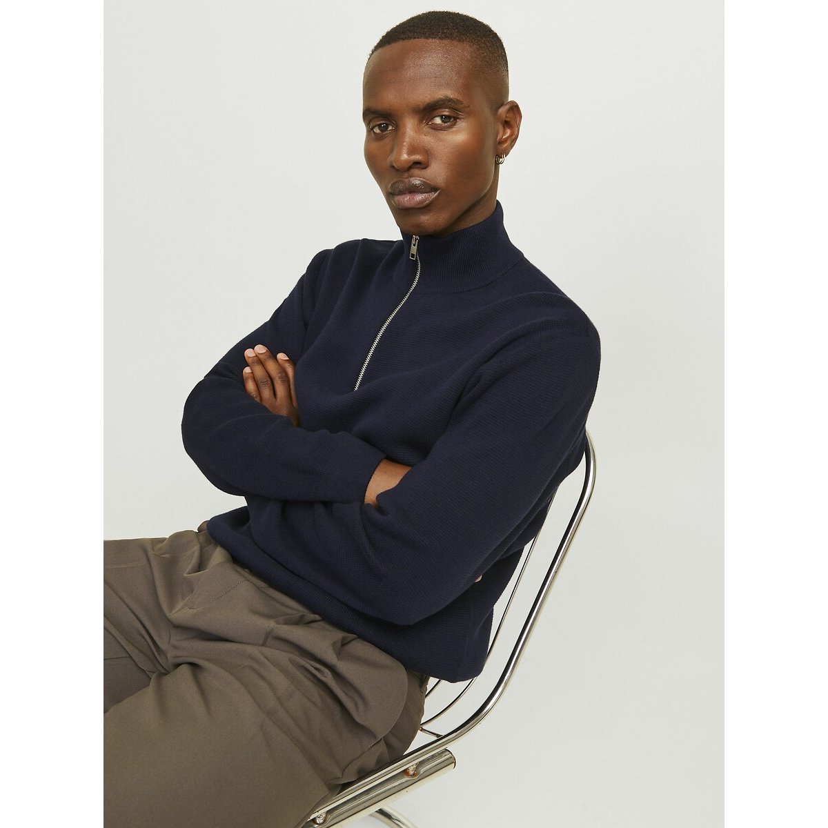 Oversize Pullover mit halbem Reissverschluss marine, JACK & JONES