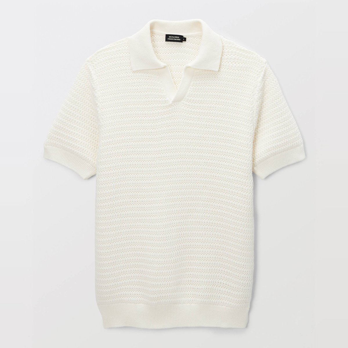 Pull sans manches col polo en maille fantaisie ecru, MONOPRIX