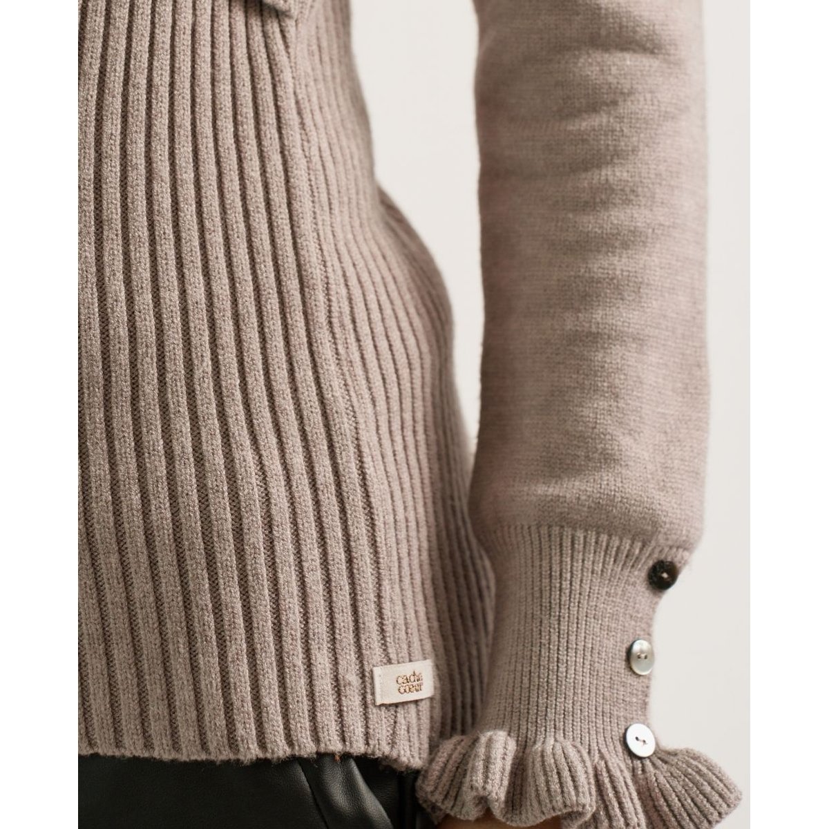 Pull de grossesse et allaitement Dorothée taupe, CACHE COEUR
