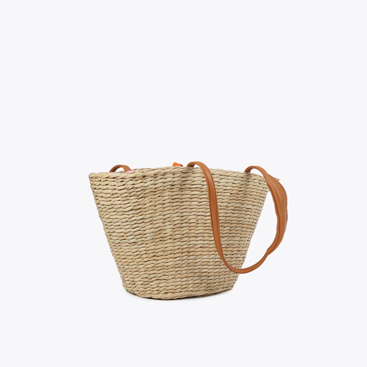 Cabas tressé multi-anses avec broderies florales beige, LOLA CASADEMUNT