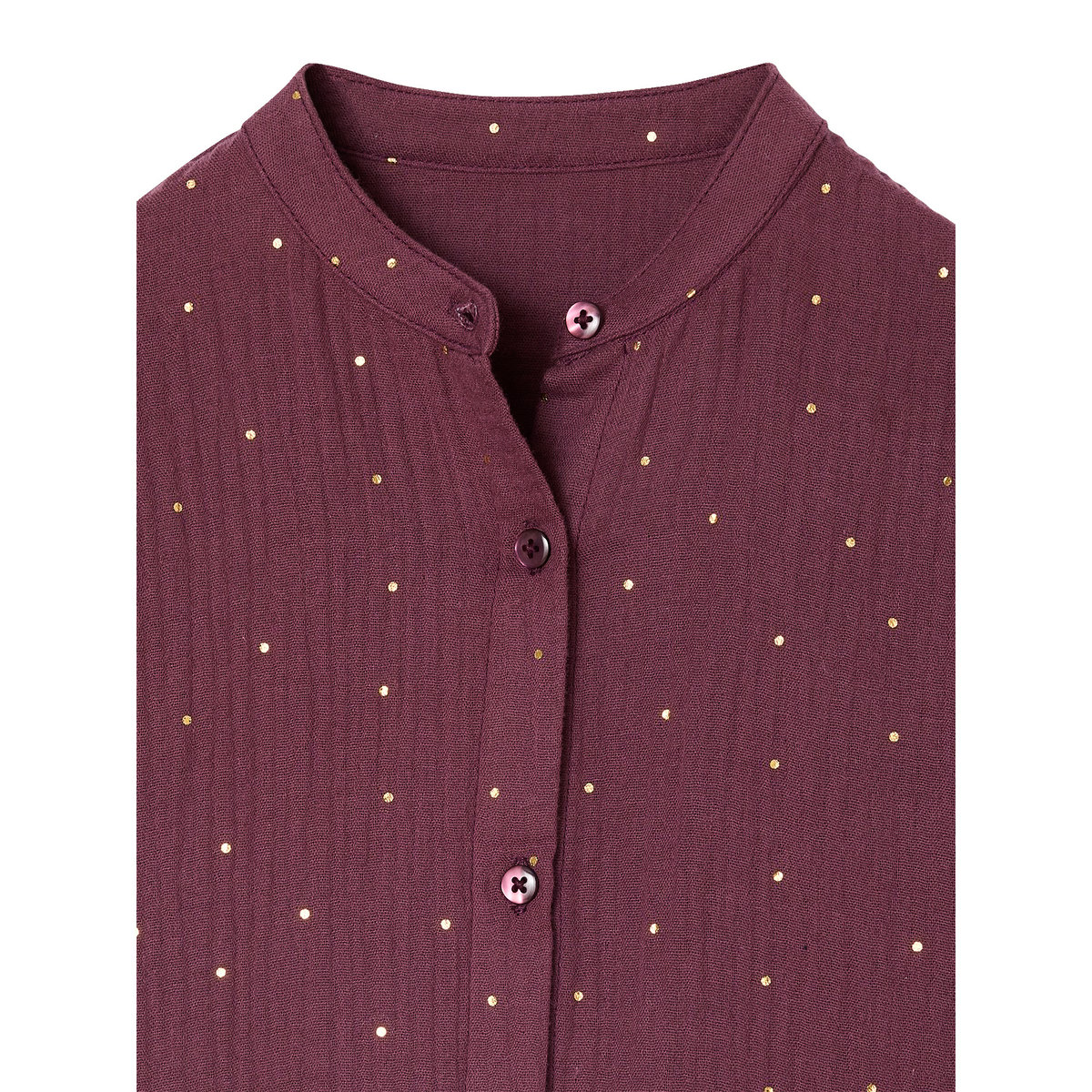 Robe en gaze de coton imprimée pois irisés prune, VERTBAUDET