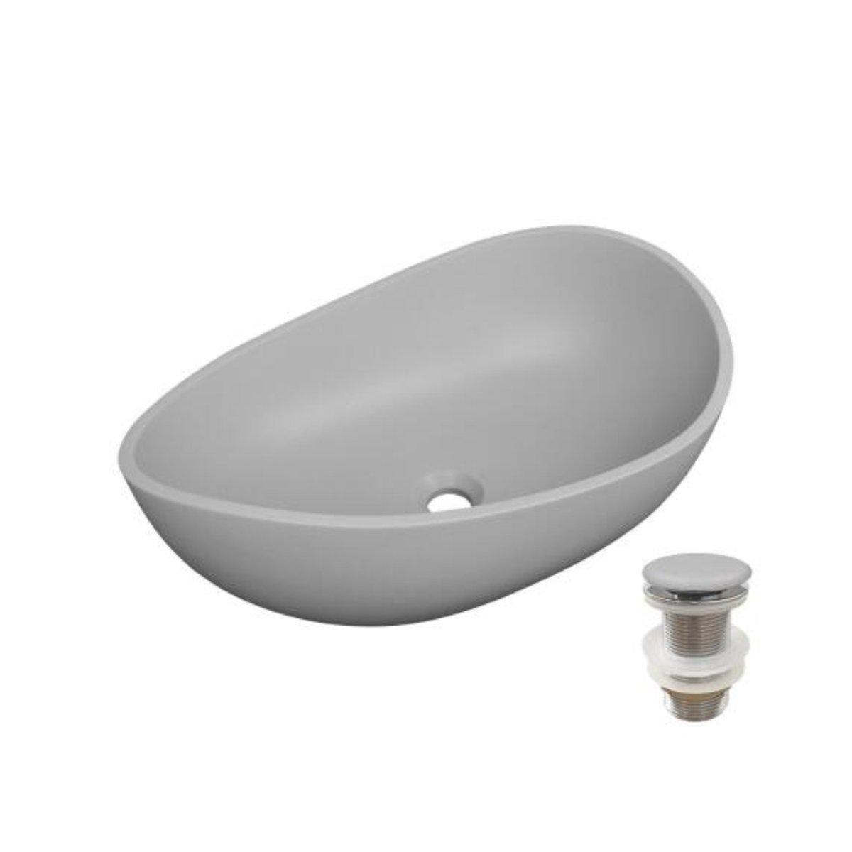 Vasque à poser organique en béton lisse 57x37cm + bonde IRIS v002233, MOB IN