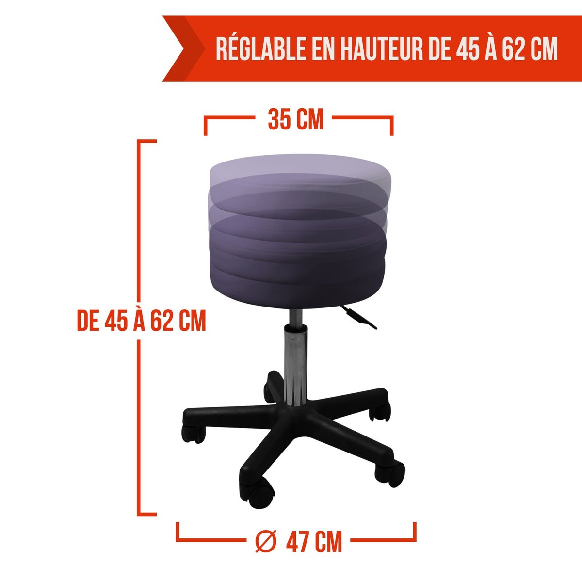 Tabouret rond à roulettes rose pastel, VIVEZEN