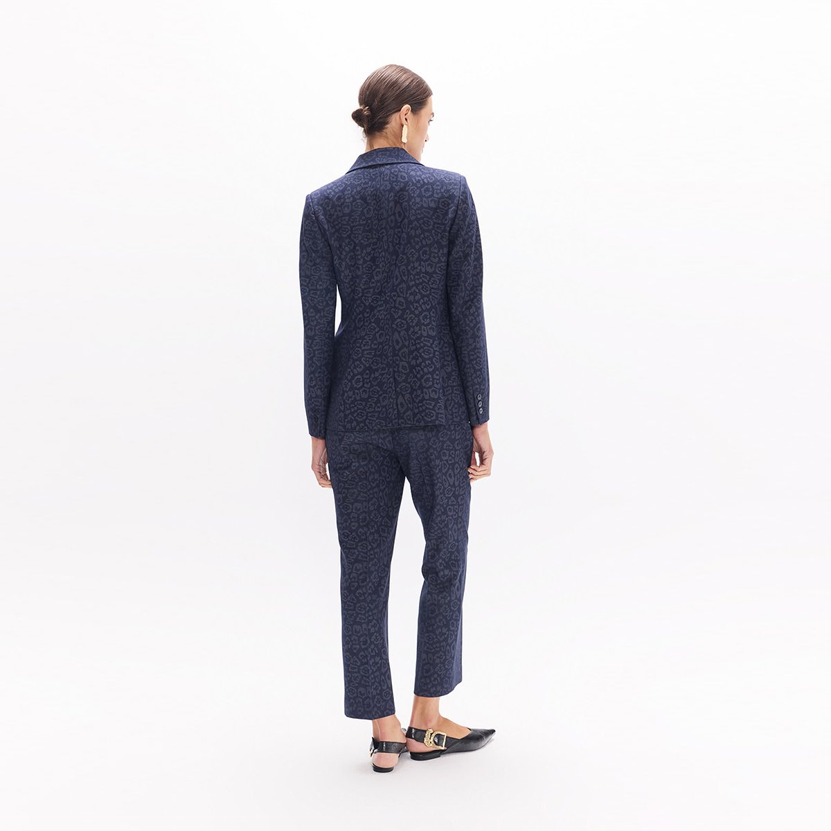 Blazer ajusté imprimé léopard en velours côtelé bleu marine, LOLA CASADEMUNT
