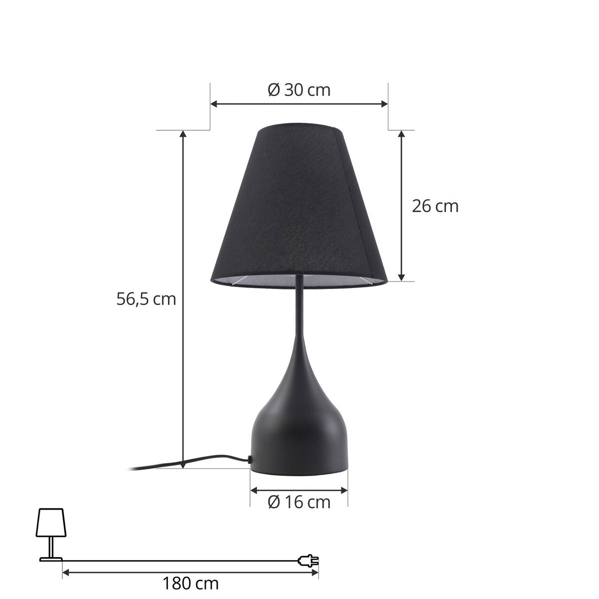 Lampe à poser en métal moderne, Luoti noir, blanc, LUCANDE