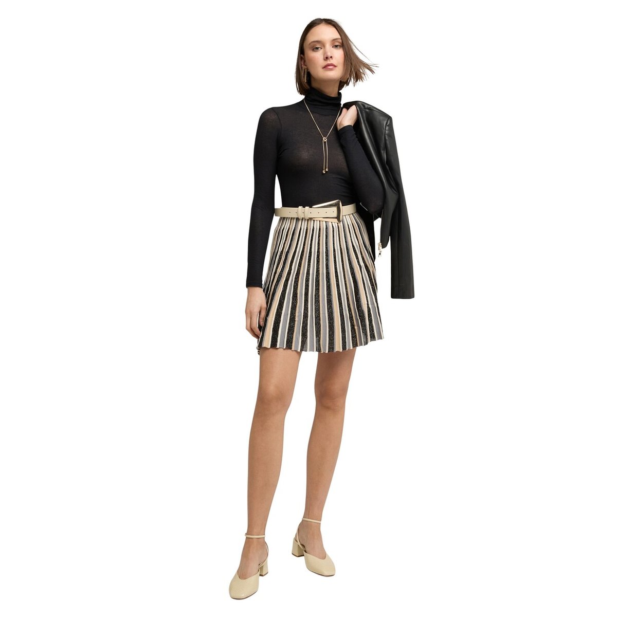 Jupe en maille fil textile plissée beige, MOTIVI