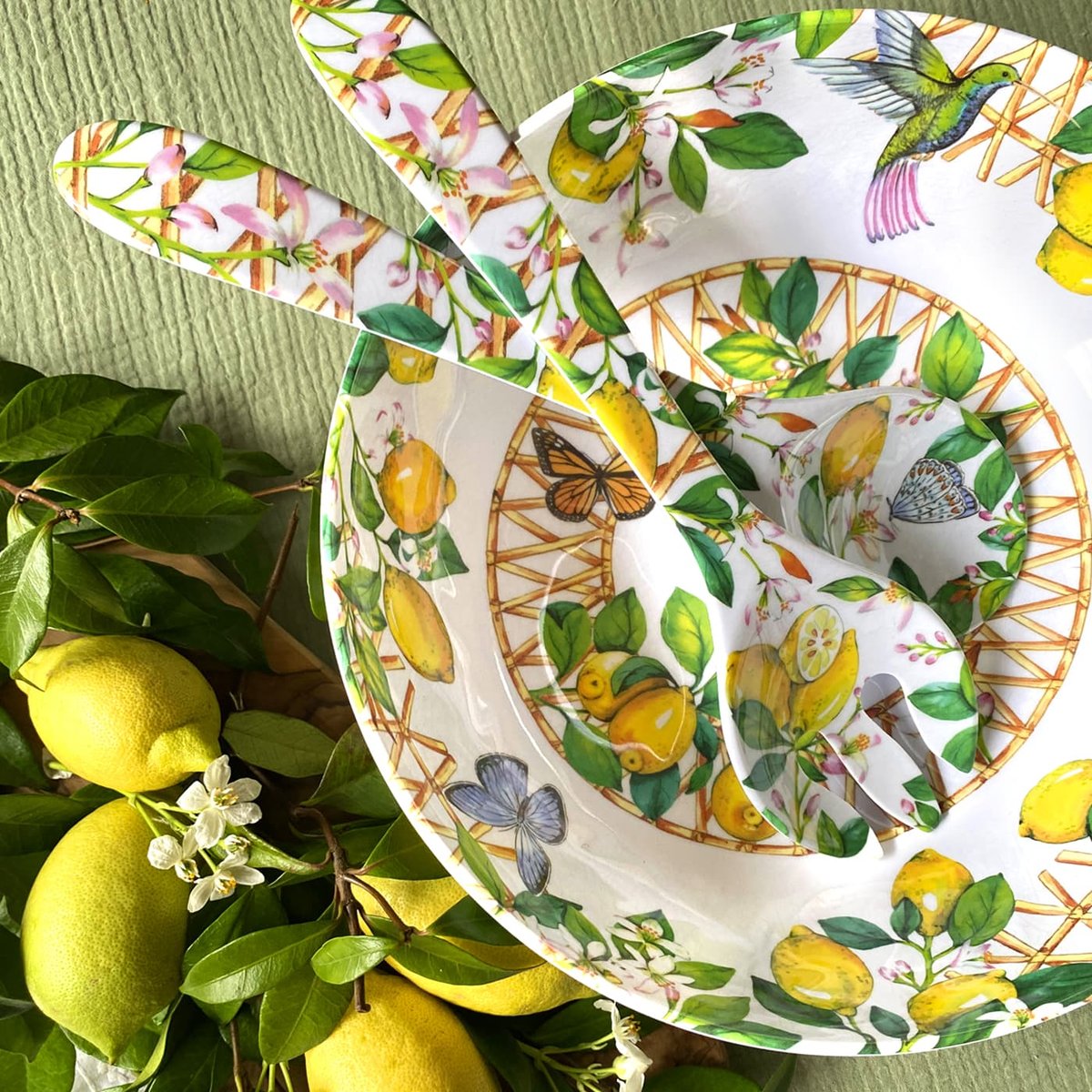 Couverts à salade Capri 33 cm citrons jaunes - collection carpi, LES JARDINS DE LA COMTESSE