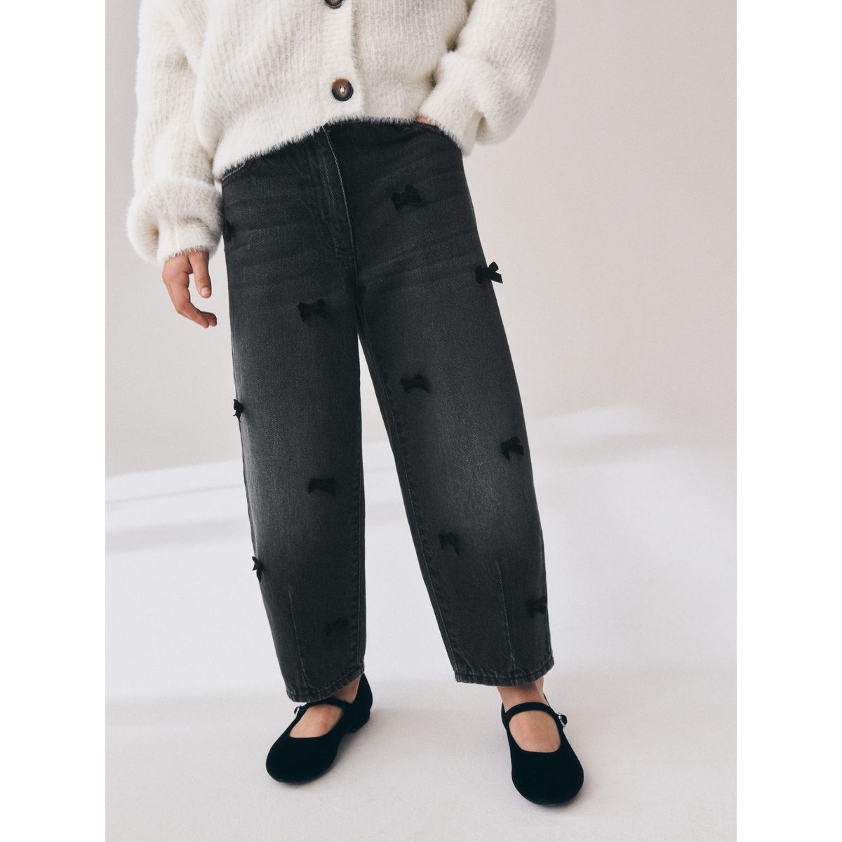 Jean barrel nœud papillon en velours anthracite, NEXT