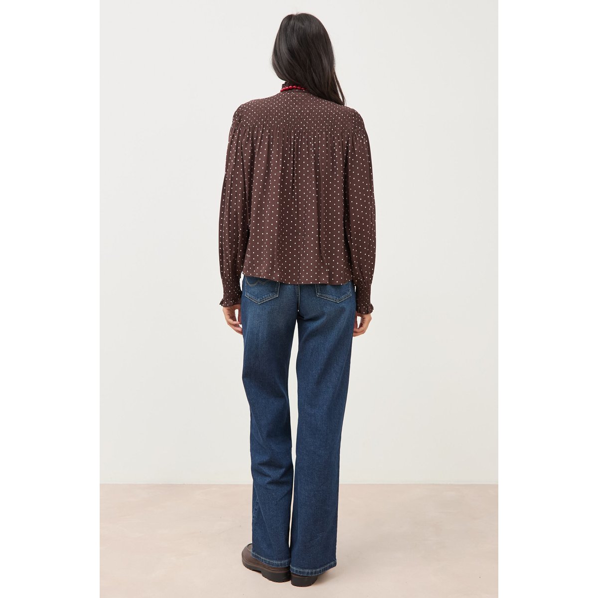 Blouse droite manches longues marron foncé, BONOBO