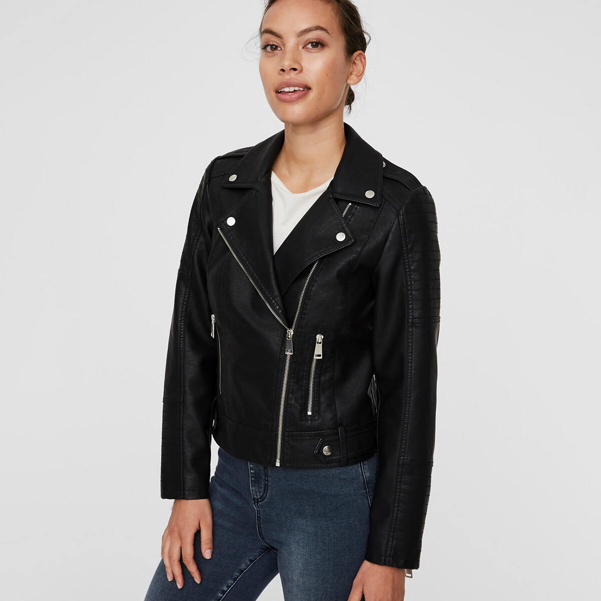 Blusão curto com fecho, imitação pele preto , VERO MODA