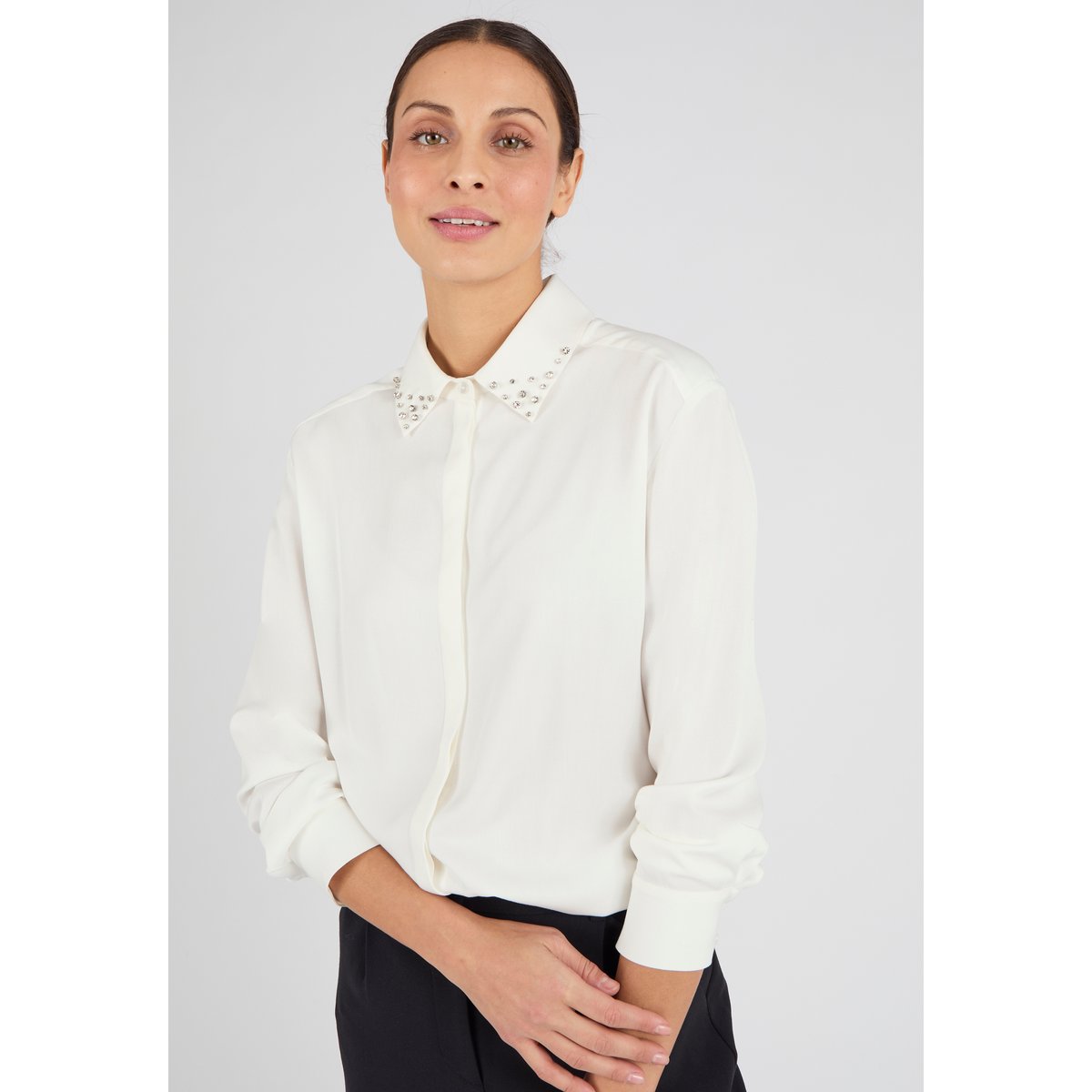 Chemisier col fantaisie pure viscose blanc cassé, DAMART