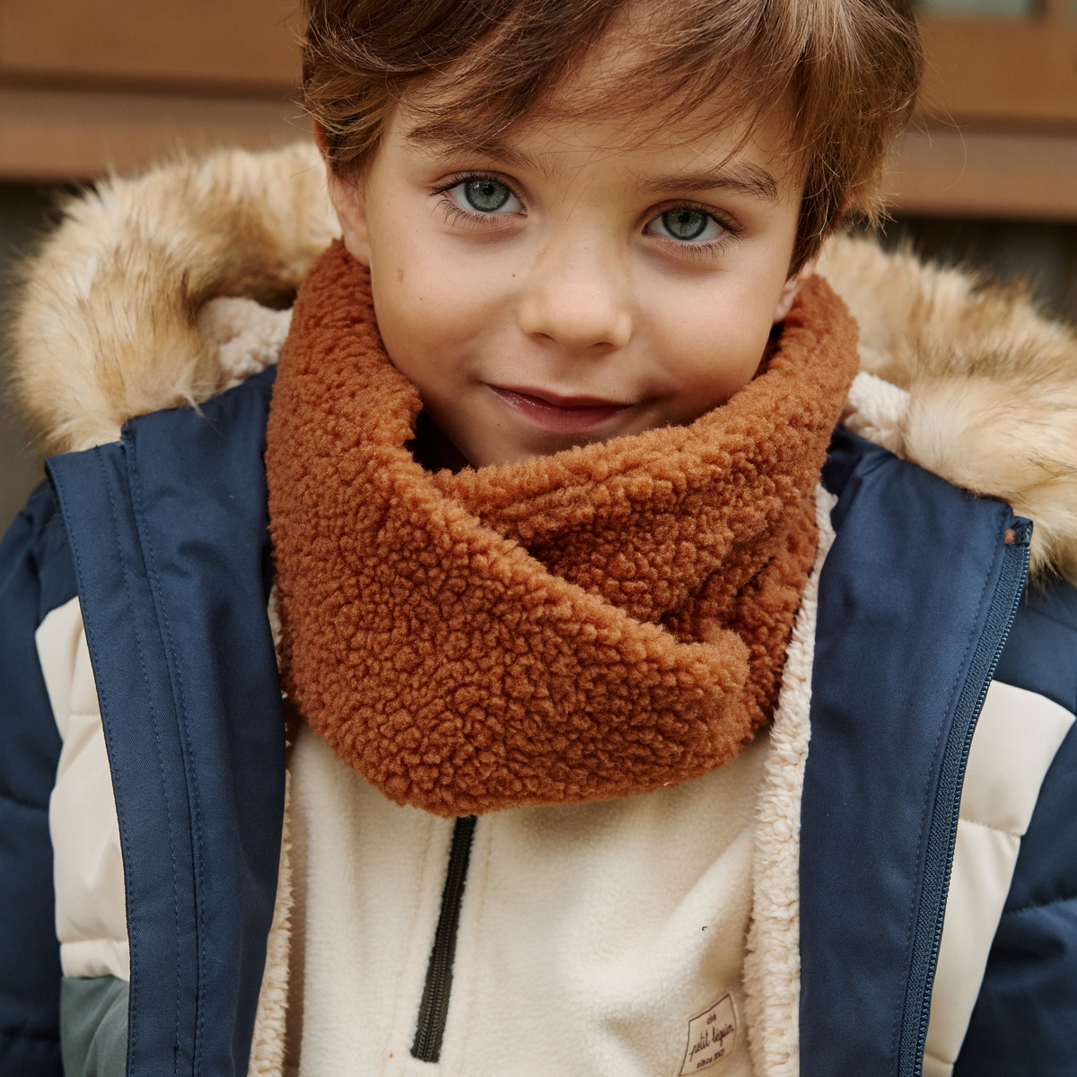 Cache cou enfant en sherpa Moka marron, PETIT BEGUIN