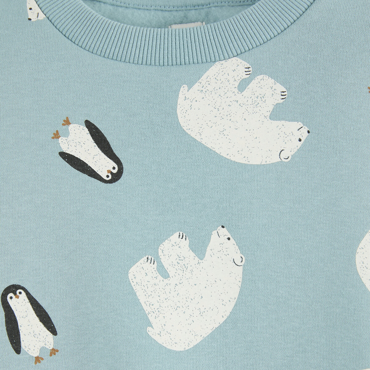 Felpa a girocollo in pile con stampa con orsi polari e pinguini blu, LA REDOUTE COLLECTIONS