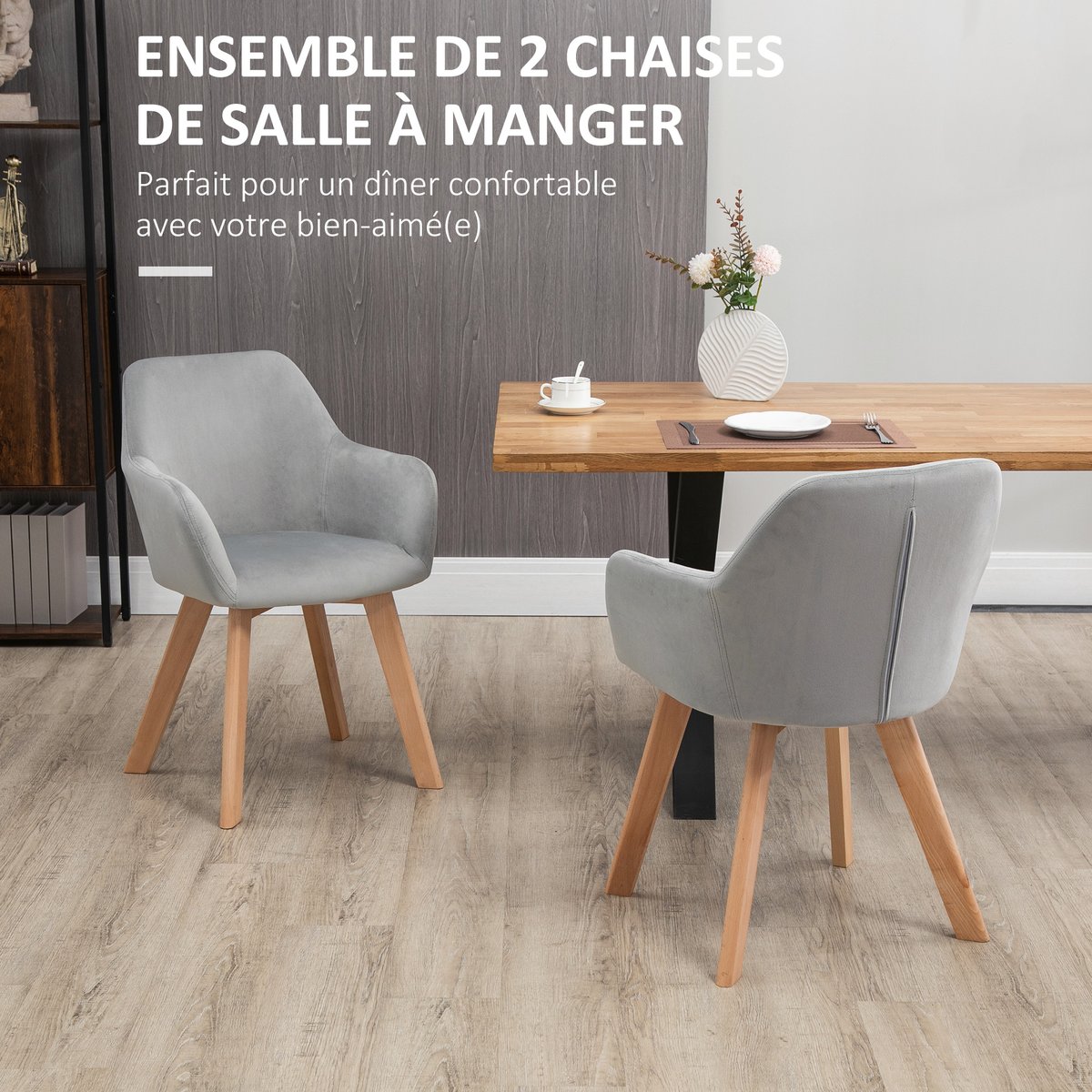 Chaise de salle à manger Tissu polyester gris, HOMCOM