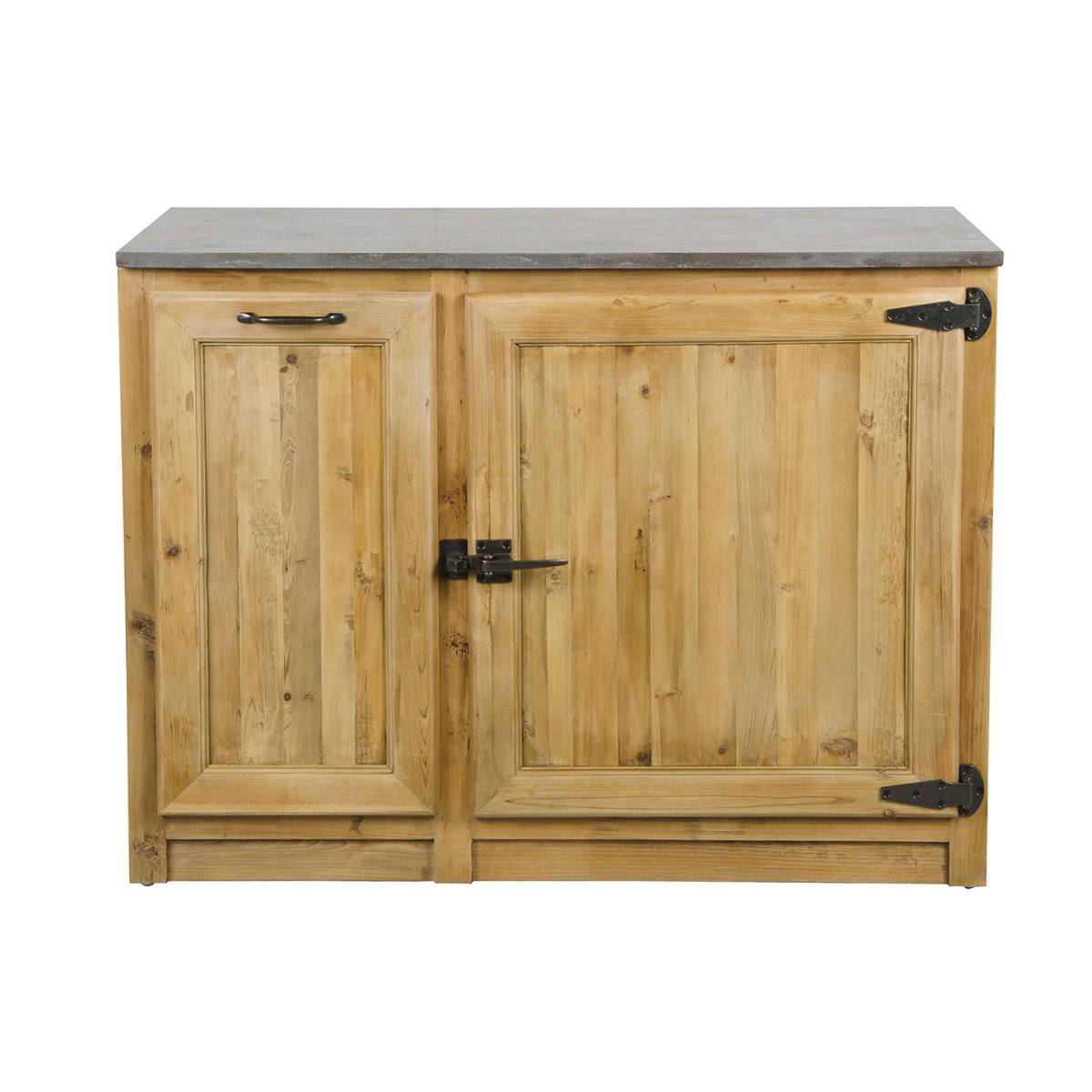 Meuble bas de cuisine en bois recyclé et pierre bleue CHAMPÊTRE bois clair, MADE IN MEUBLES
