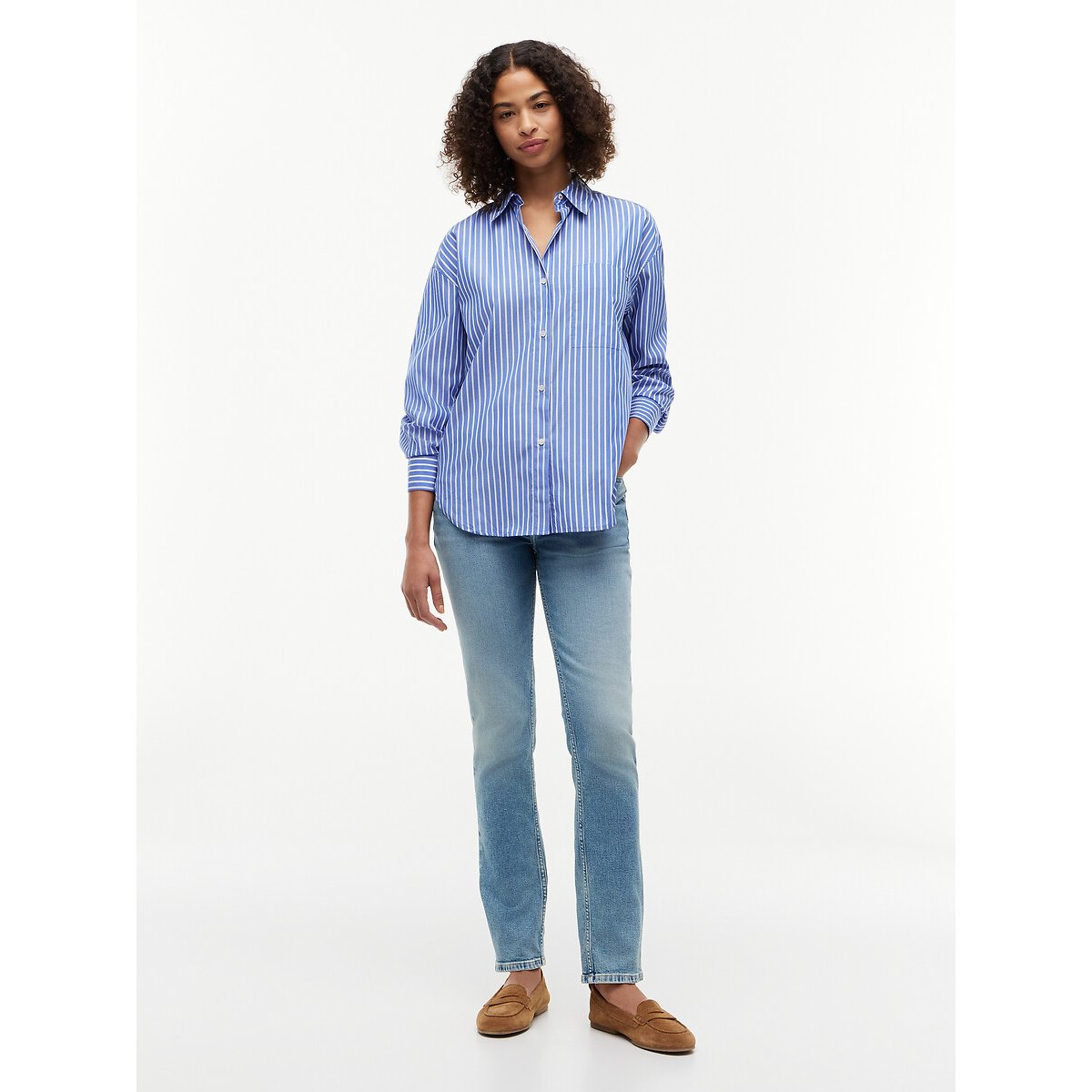 Chemise en popeline à rayures rayé bleu/blanc, TOMMY HILFIGER