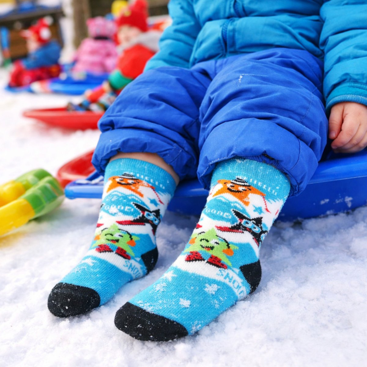 Lot de 2 mi-bas ski mixte Baby Stars marine bleu, THYO