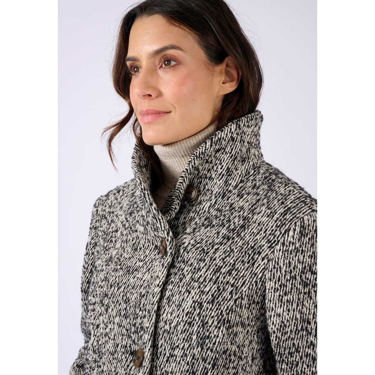 Manteau mélange laine Thermolactyl noir chiné, DAMART