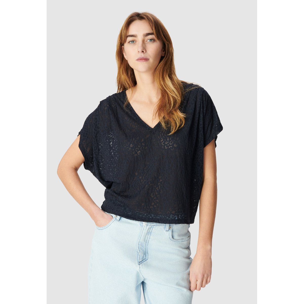 Tee-shirt loose imprimé léopard marine foncé, IKKS