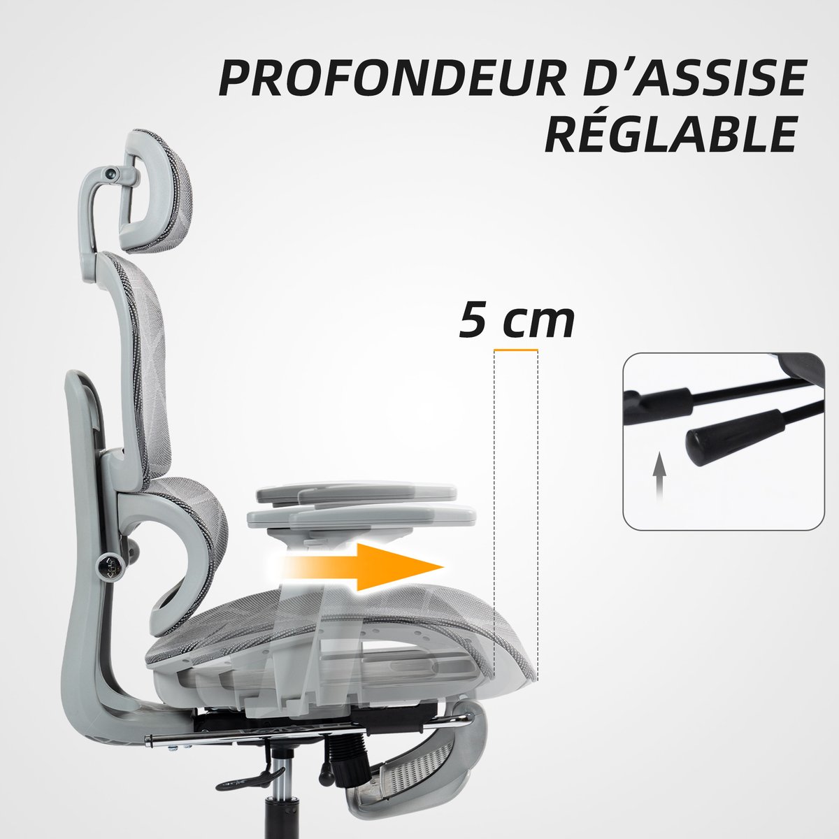 Chaise de bureau Maille (100 % polyester) gris, HOMCOM