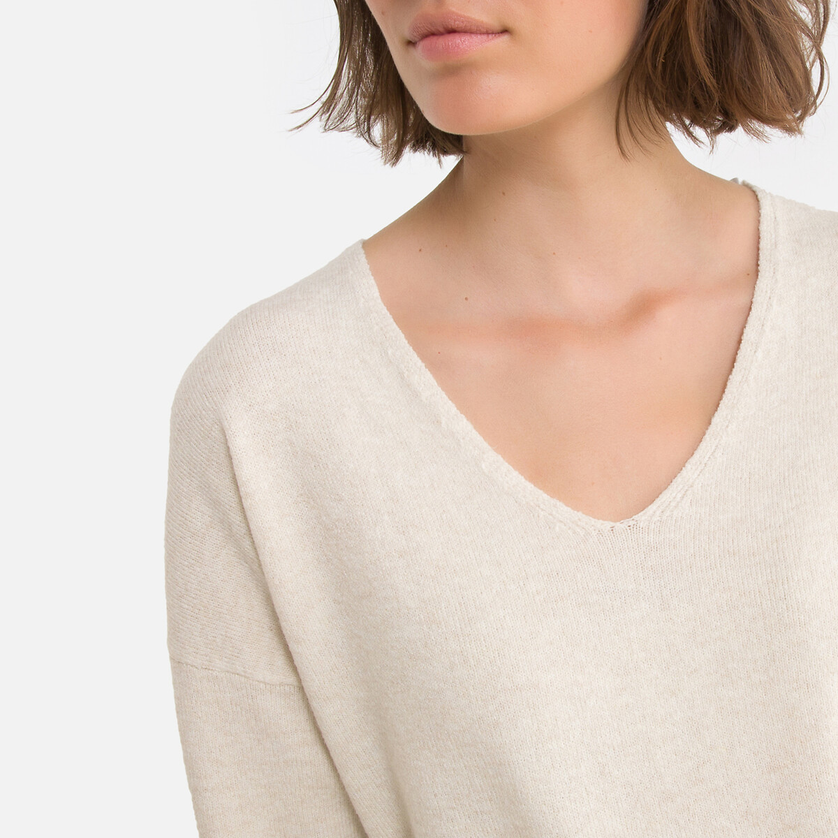Pull en fine maille, col V ecru, ONLY