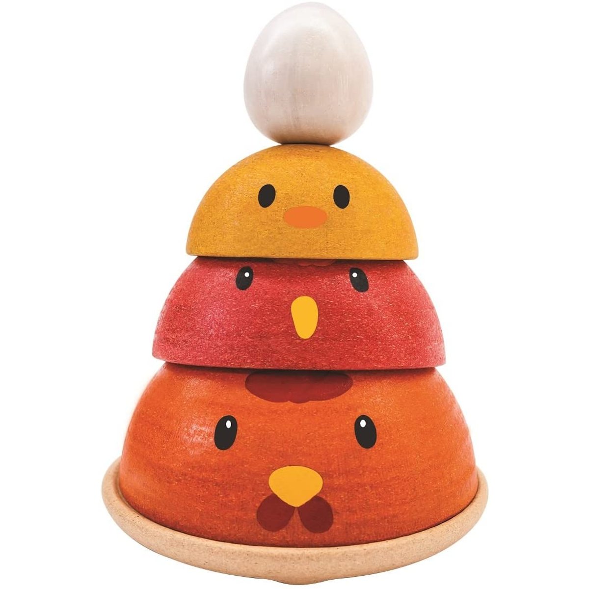 Poule à empiler orange, rouge, jaune, PLAN TOYS