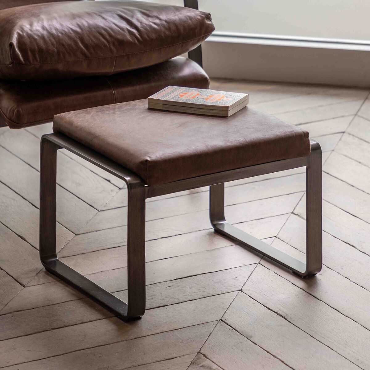 Fabian Leather Footstool brown leather, ÉDITÉ