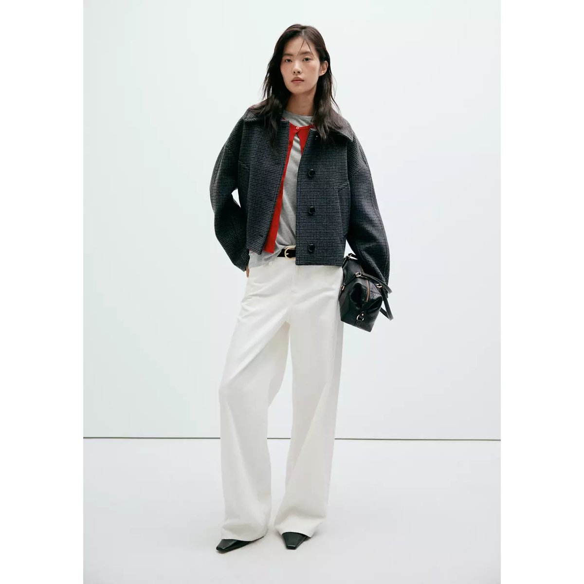 Veste laine pied-de-poule bleu marine, MANGO