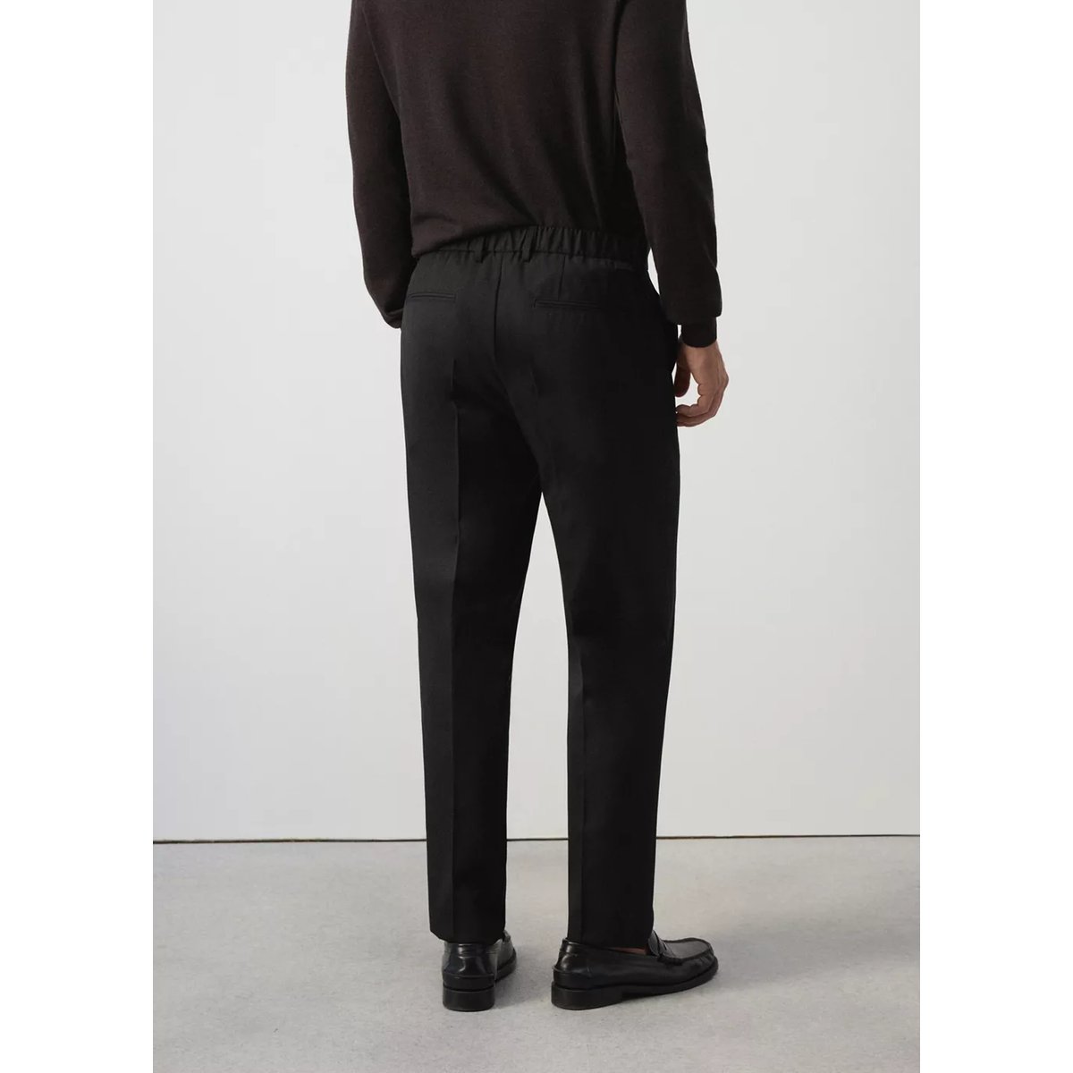 Pantalon coupe regular en mélange de laine noir, MANGO MAN
