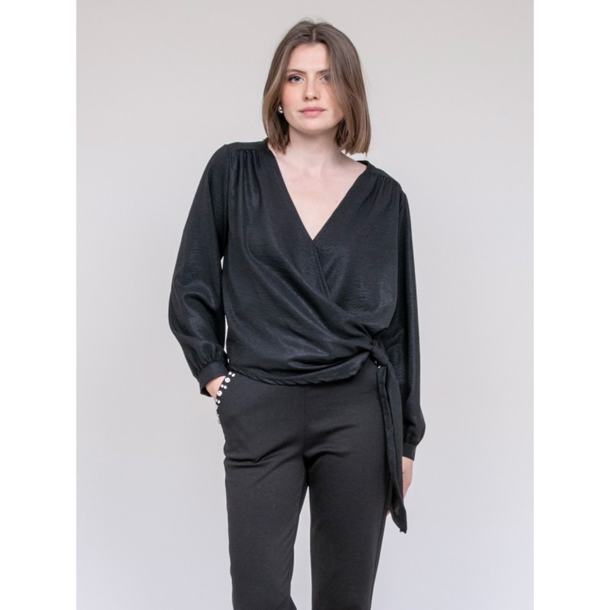 Blouse Satinée Onesta noir, DONA LISA