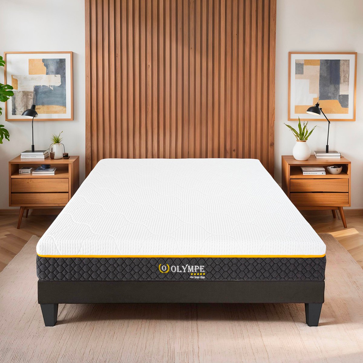 Ensemble Olympe 180x200 cm Matelas Mousse + Sommier Bois blanc, OLYMPE LITERIE