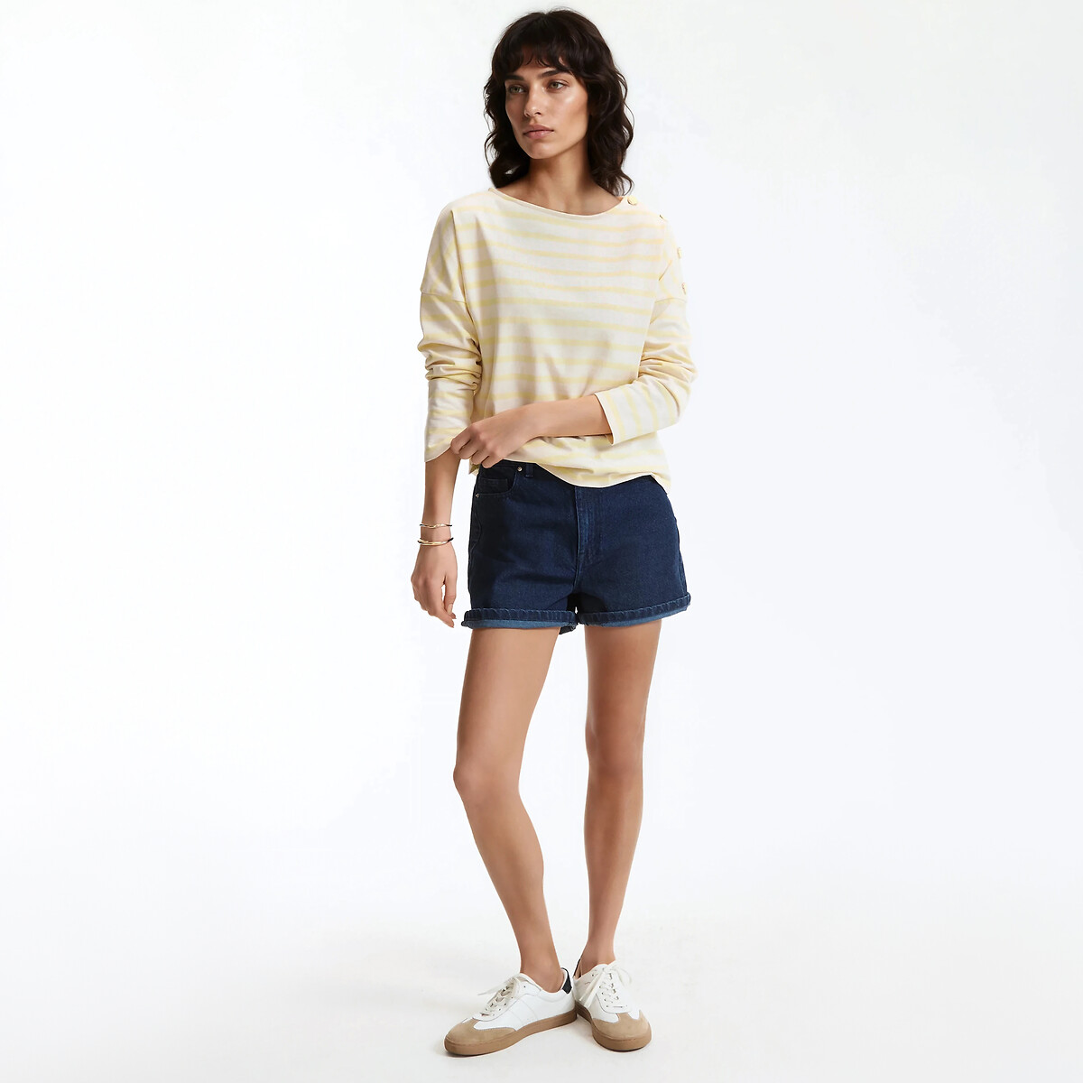 T-shirt marinière volume loose, Signature AIMIE rayé jaune/blanc, LA REDOUTE COLLECTIONS