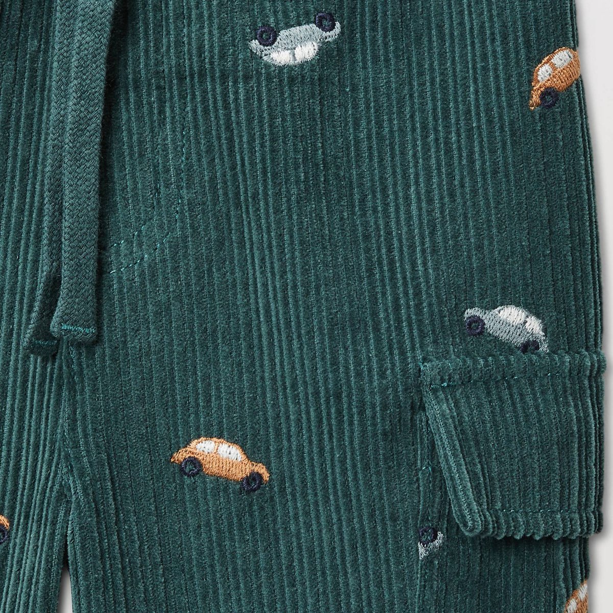 Pantalon taille élastique en velours brodé en coton BIO GOTS sage, BOUT'CHOU