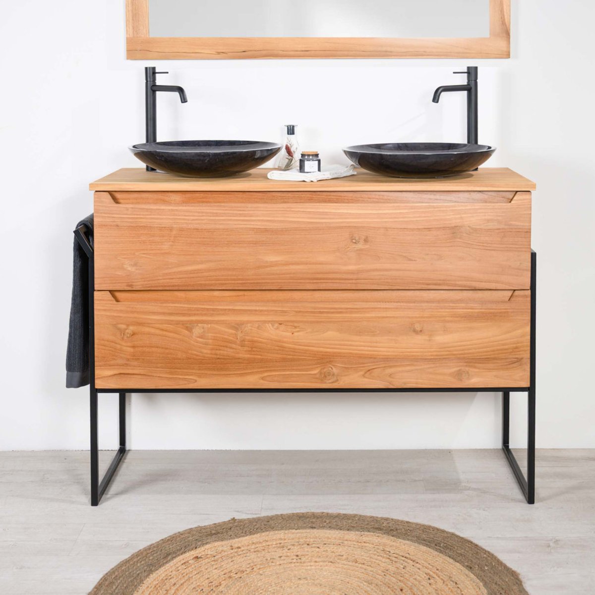 Meuble sous vasque en teck massif Vila 120cm naturel, WANDA COLLECTION