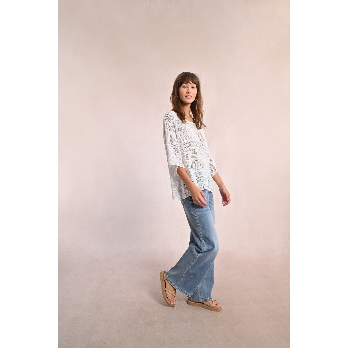 Openwork Jumper with 3/4 Length Sleeves white, MOLLY BRACKEN