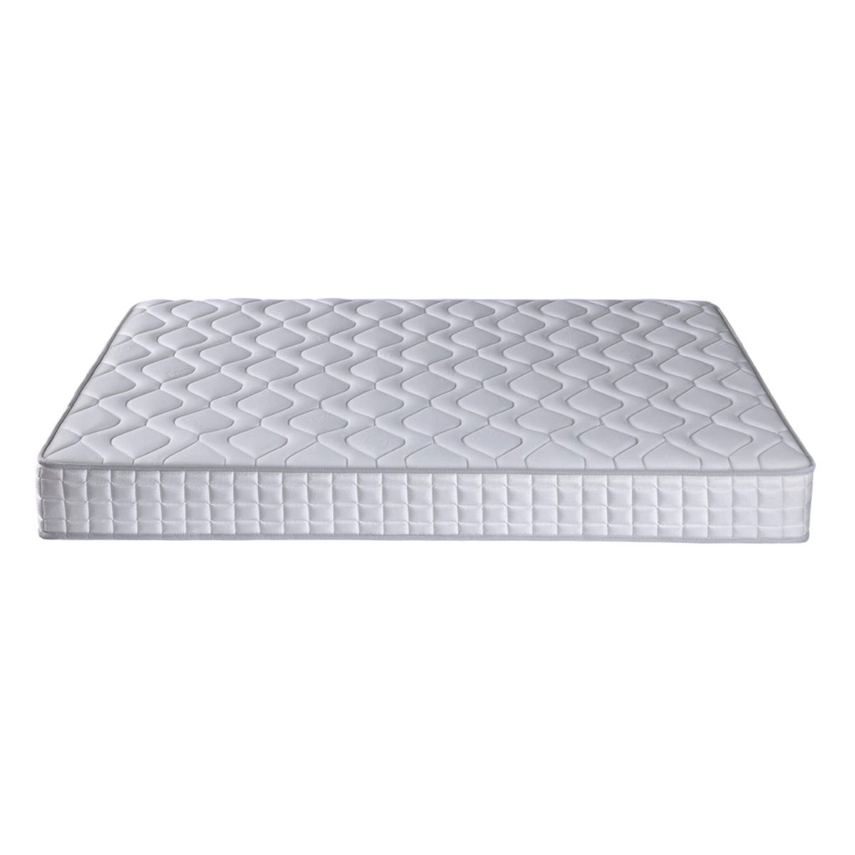 Ensemble matelas ressorts ensachés DISTINCT 2, sommier UNIC gris et pieds blanc, EPEDA