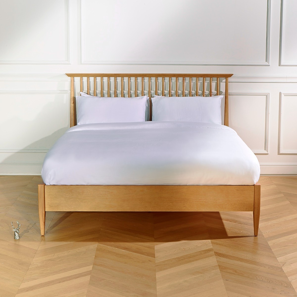 Lit 160x200 style vintage en hévéa EDWARD beige, ROBIN DES BOIS